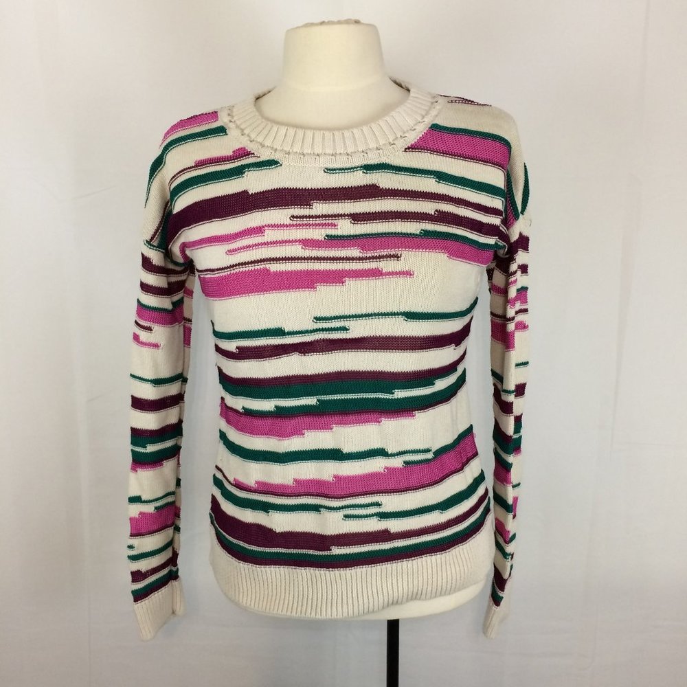Copper Key Pink Purple Staggered Striped Sweater L‎